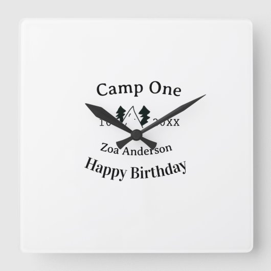 キャンプ1歳 誕生日 名前 日付 キャンプアドベンチャー スクエア壁時計 (正面)
