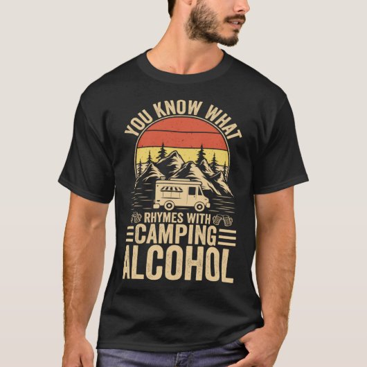 キャンプ アルコール ヴィンテージ 知ってるかな韻を踏んで Tシャツ (正面)