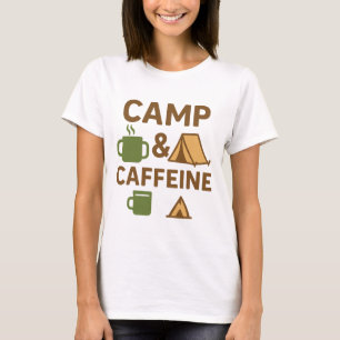 キャンプ&カフェインおもしろい – コーヒー&キャンプファイア朝 Tシャツ