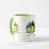 キャンプ、キャラバン、森、幸せな場所 マグカップ (正面左)