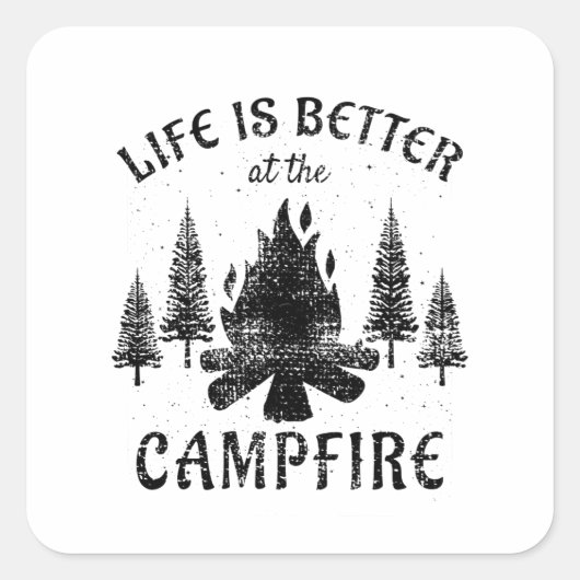 キャンプ – キャンプファイヤーの方が生活が良い スクエアシール (正面)