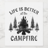 キャンプ – キャンプファイヤーの方が生活が良い ワインラベル (シングルラベル)