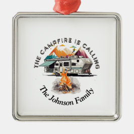 キャンプ、キャンプファイヤー、クリスマス、五輪。 メタルオーナメント