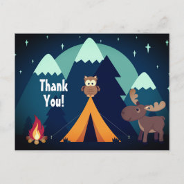 キャンプ、テント、ウッドランド動物の山ありがとう ポストカード