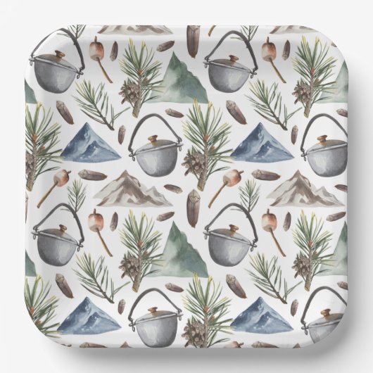 キャンプ、ハイキング、アウトドア、自然をテーマ ペーパープレート (正面)