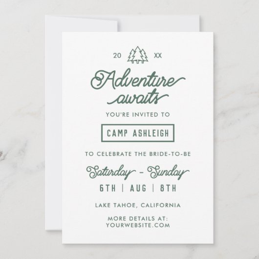 キャンプ・バチェロレッテ・パーティー・アドベンチャー・オアウェイツ 招待状 (正面)