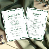 キャンプ・バチェロレッテ 手描きの旅程 週末 招待状