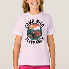 キャンプ・ワイルド・スリープ・イージー ベア キャンプ ビンテージ サンセット Tシャツ