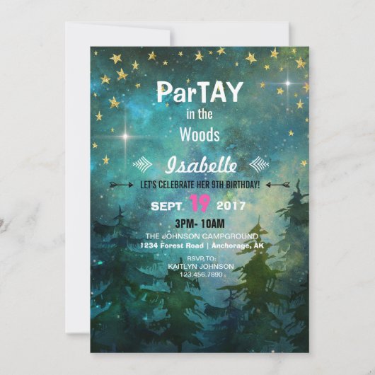 キャンプ 夜間 森 荒野 招待状 (正面)