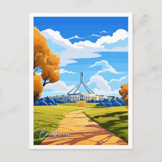 キャンベラオーストラリアアートヴィンテージ旅行イラストレーション ポストカード (正面)