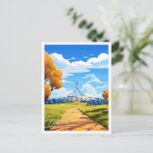 キャンベラオーストラリアアートヴィンテージ旅行イラストレーション ポストカード (スタンド正面)