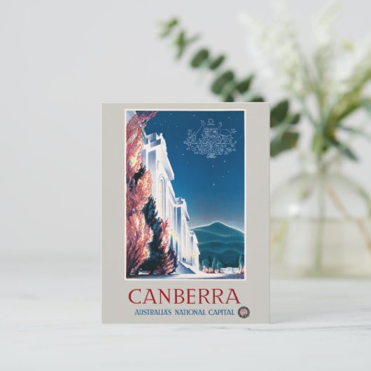キャンベラオーストラリアヴィンテージ1940旅行ポスター ポストカード (スタンド正面)