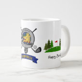 キャンベルクランバッジ&タータンチェックパーソナライズされたゴルフ ジャンボコーヒーマグカップ (正面右)