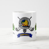 キャンベルクランバッジ&タータンチェックパーソナライズされたゴルフ ジャンボコーヒーマグカップ (正面)