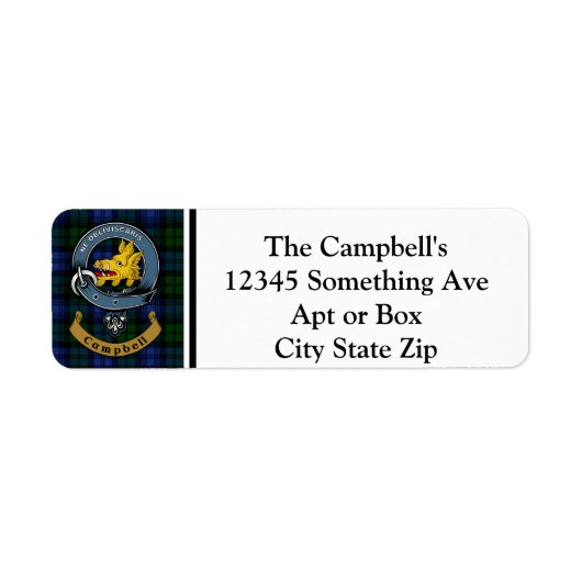 キャンベルクランバッジ&タータンチェックパーソナライズされたリターン ラベル (正面)
