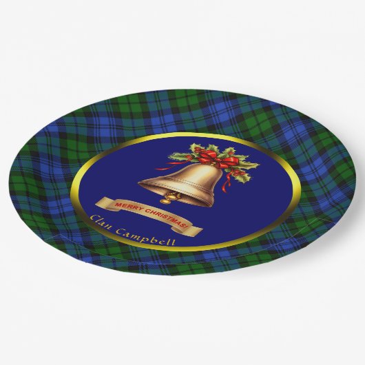 キャンベルタータンチェックパーソナライズされたクリスマス ペーパープレート (アングル)
