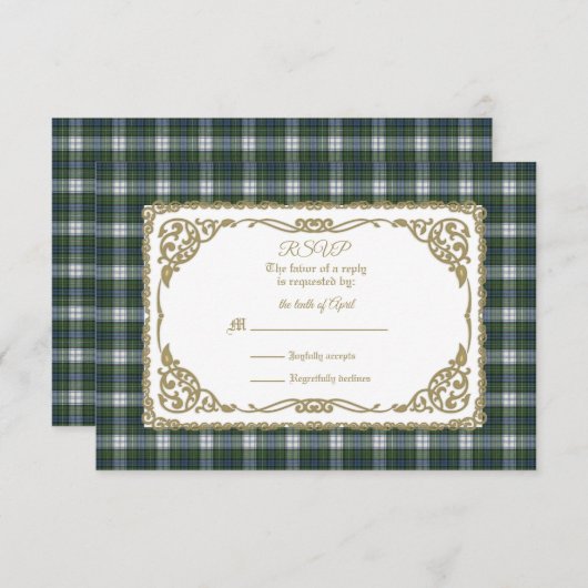キャンベルドレス古代タータンチェックと金ゴールドフレーム 出欠カード (正面/裏面)