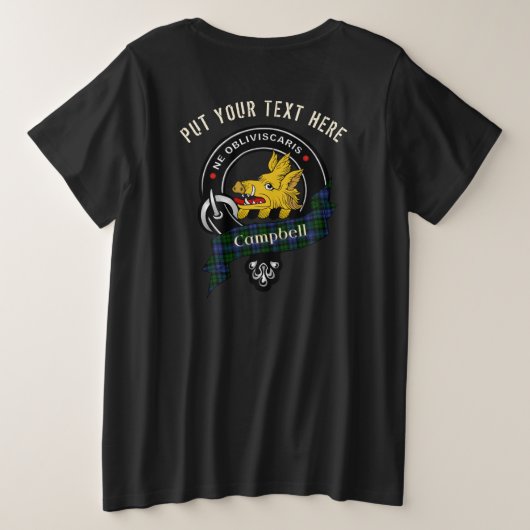 キャンベルパーソナライズされたクランバッジアダルト プラスサイズTシャツ (デザイン裏面)