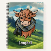 キャンベル付きハイランド牛タータンチェックスカーフ ノートブック (正面)