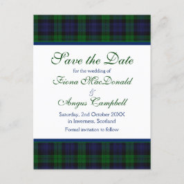 キャンベル·ブラック·ウォッチ·タータンチェックの結婚式が日付を救う 案内ポストカード
