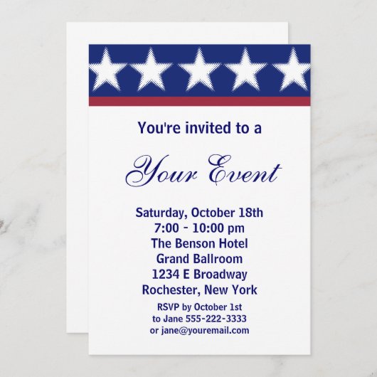 キャンペーンパーティの招待状または7月4日パーティー 招待状 (正面/裏面)