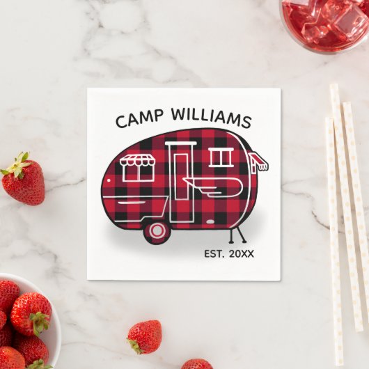 キャンペー素朴レッドバッファロープレイドモノグラムホリデー スタンダードカクテルナプキン (インサイチュ)