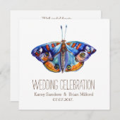 キャン素朴バス、ブルーバタフライ結婚式招待状 招待状 (正面/裏面)