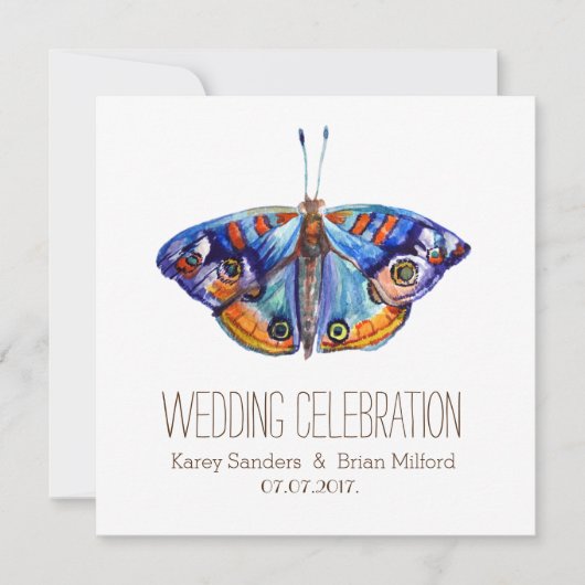 キャン素朴バス、ブルーバタフライ結婚式招待状 招待状 (正面)