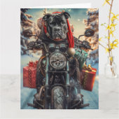 キャン・コルソ 犬 オートバイ クリスマス カード (黄色い花)