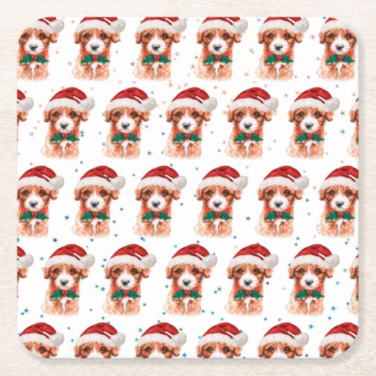 キャヴォードルドッグがクリスマススターを育てる スクエアペーパーコースター (正面)