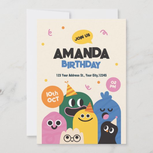 キュイおもしろいドードル誕生日招待状 招待状 (正面)