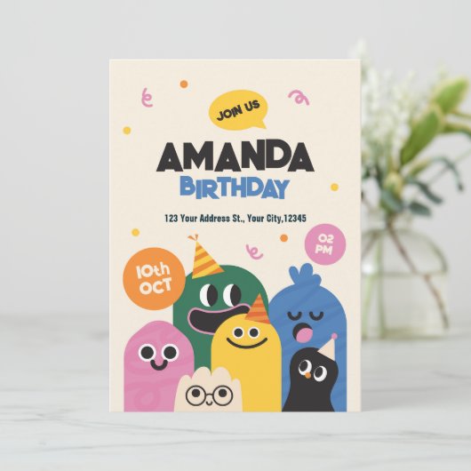 キュイおもしろいドードル誕生日招待状 招待状 (スタンド正面)