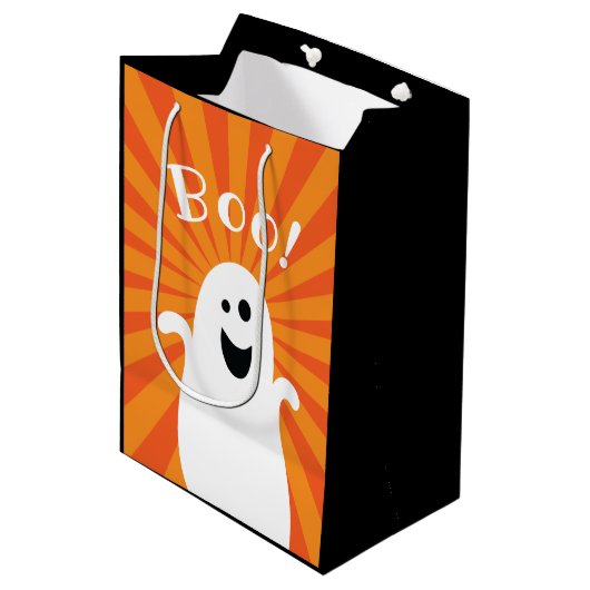 キュイおもしろいー幽霊ボー幽霊のよく出るハッピーハローウィンパーティー ミディアムペーパーバッグ (正面アングル)