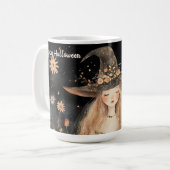 キュイお洒落ハッピーハローウィンウィッチパーソナライズされた コーヒーマグカップ (正面左)
