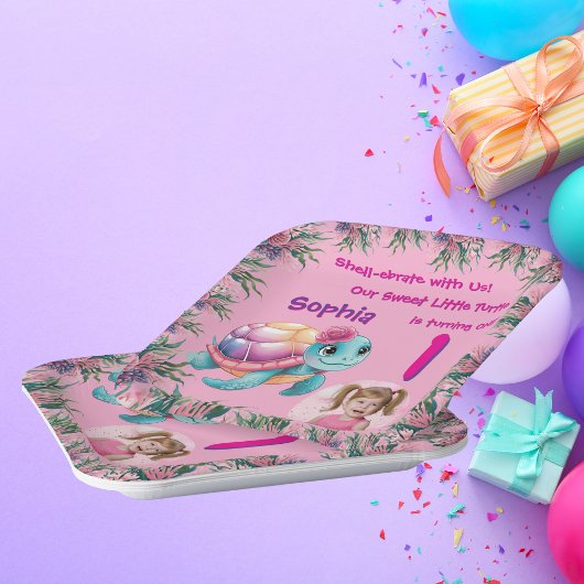 キュイお洒落フローラウミガメガーリー誕生日 ペーパープレート