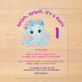 キュイお洒落フローラタコガーリー子供の誕生日 アクリル招待状 (正面)