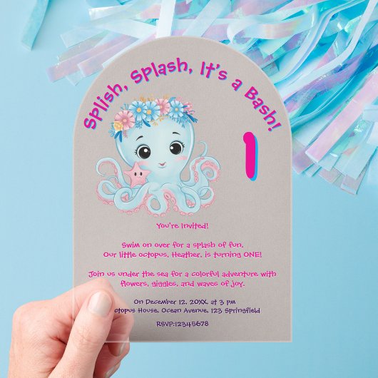 キュイお洒落フローラタコガーリー子供の誕生日 アクリル招待状