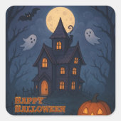 キュイお洒落不気味ハ幽霊のよく出るウス | ハロウィン- スクエアシール (正面)