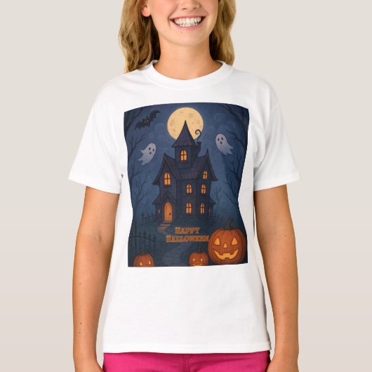 キュイお洒落不気味ハ幽霊のよく出るウス | ハロウィン- Tシャツ (正面)