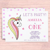 キュイかわいらしカラフルユニコーン1歳 招待状