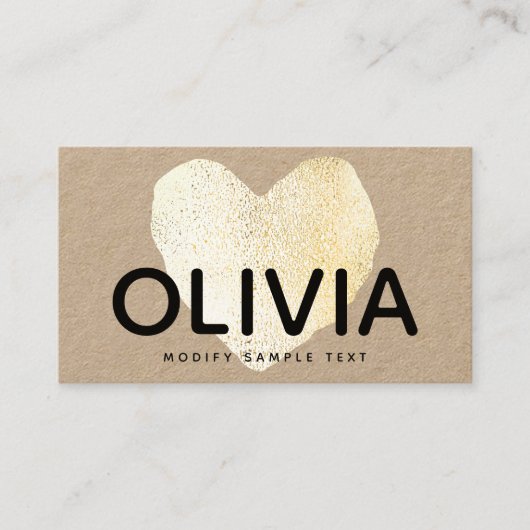 キュイはっきりした金ゴールドモダンハートクラフト 名刺 (正面)