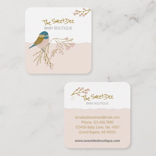 キュイよくはしゃぐ《鳥》アメリカゴガラハートベビーブティック スクエア名刺 (正面/裏面)