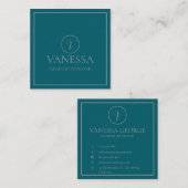 キュイエレガントグリーンモモダンノグラムカスタム スクエア名刺 (正面/裏面)
