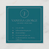 キュイエレガントグリーンモモダンノグラムカスタム スクエア名刺 (裏面)