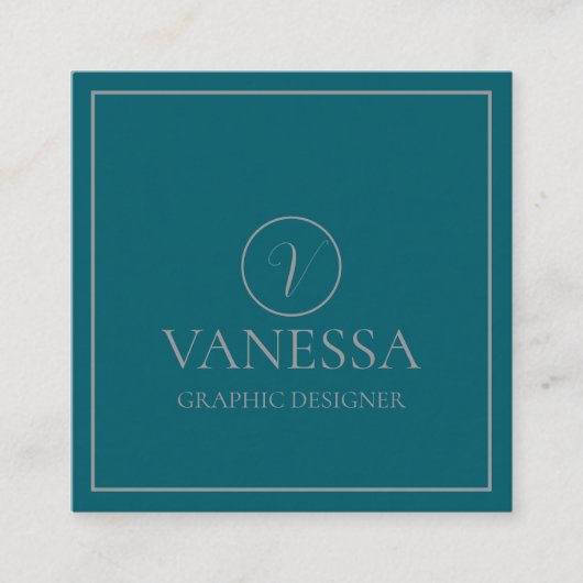 キュイエレガントグリーンモモダンノグラムカスタム スクエア名刺 (正面)