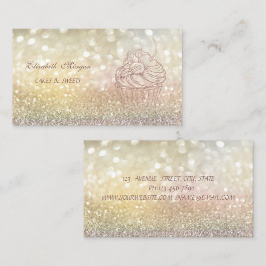 キュイエレガント《写真》ぼけ味グリッターカップケーキベーカリー 名刺 (正面/裏面)