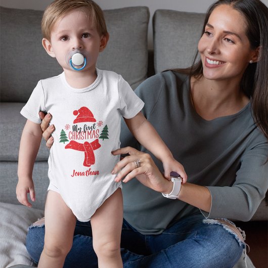 キュイカスタムベビー初めてのクリスマスツリーサンタハット ベビーボディスーツ