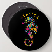 キュイカラフルシーホースフローライラストレーション 缶バッジ (正面&裏面)