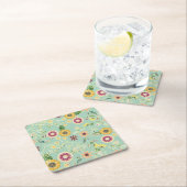 キュイカラフルフォークフローラオリジナルゴールデンデザイン スクエアペーパーコースター (インサイチュ)