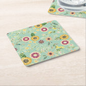 キュイカラフルフォークフローラオリジナルゴールデンデザイン スクエアペーパーコースター (アングル)